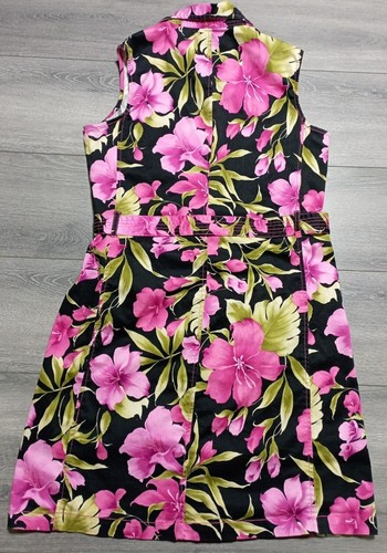 White Stag Dress Adult Size 16 Black Floral Belted Spring Button Down Womens - Picture 2 of 5