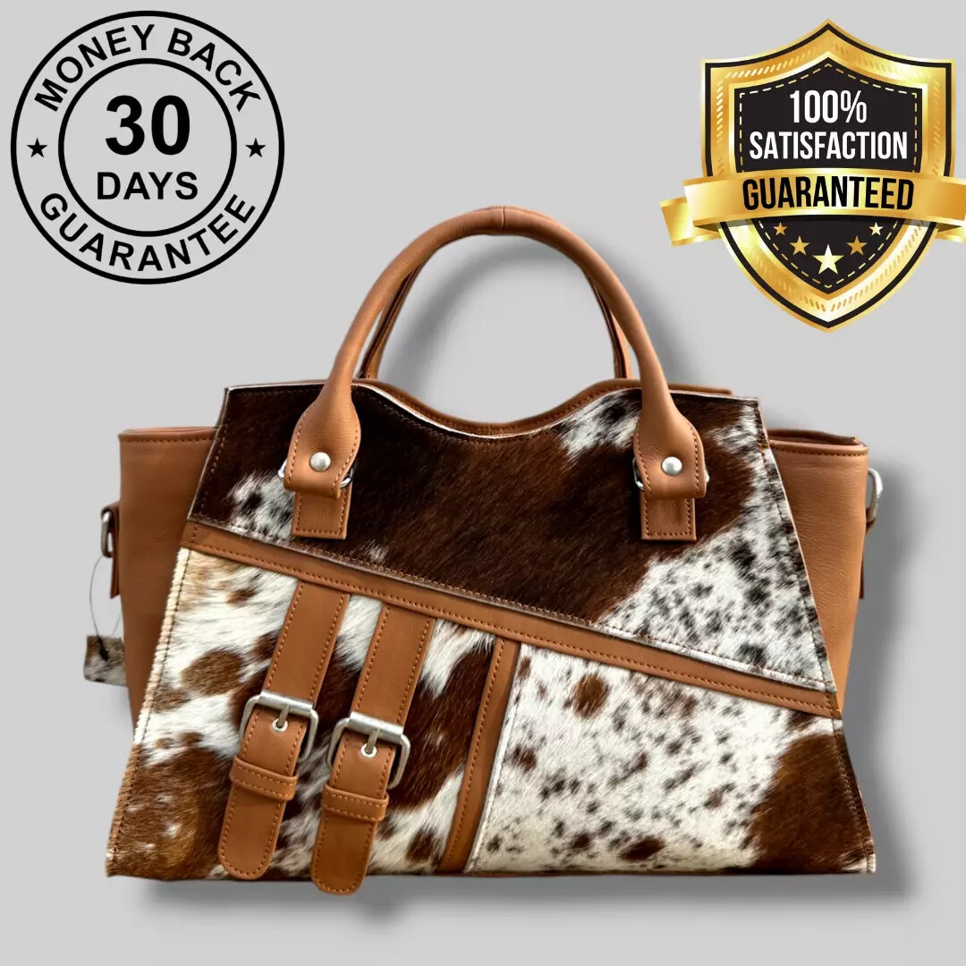 Genuine Brown Cowhide Leather Tote Bags Women Shoulder Purse Handbags Lady Bag