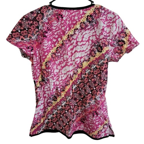 Los Angeles Rose Scrub Top Womens Size Small Pink Floral Nursing Medical - Picture 2 of 4