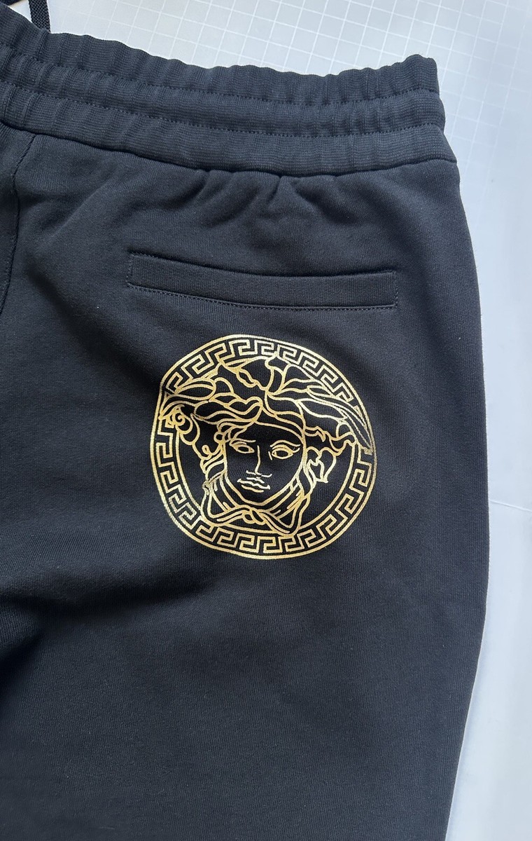 VERSACE 海洋生物プリント パンツ XL Versace Gold Medusa Printed Black Cotton Activewear Pants 2XL