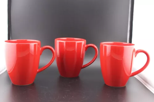 3 Waechtersbach Germany Fun Factory Red ceramic mug cup coffee latte tea 4" tall