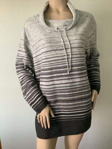 T By TALBOTS (Talla 2X) Gris Rayas Dibujar Cuerda Cuello Embudo Tejido Túnica Sudadera - Imagen 3 de 14