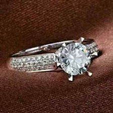 2Ct Round-Cut Lab-Created Diamond Engagement Wedding Ring 14k White Gold Finish