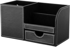 Leather Multi-function Desk Stationery Organizer Storage Box Pen/Pencil, Cards