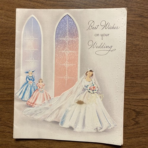 Vintage 1940s Wedding Marriage Congratulations Card Church Windows Bride P3D - Picture 6 of 19