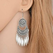 Elegant Boho 925 Sterling Silver New Fashion Women Dangle Drop 3" Hook Earrings