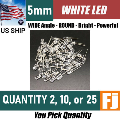 White LED 5mm Round Wide Angle Diffused LED Diode Bright | Qty 2,10,25 | US Ship