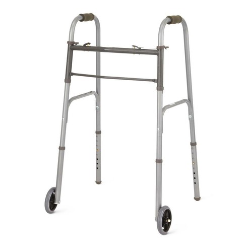 Medline Easy Care 2-Button Folding Walker with 5" Wheels (1 Each)-MDS86410W54BH