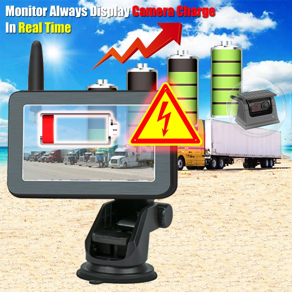 5" wireless 2CH car monitor solar magnetic reversing camera for truck RV caravan - Image 2 of 4