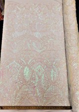 Iridescent White Stretch Nylon Spandex Mesh Sequin Fabric "Constellation design"
