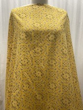 100 Cotton Yellow Black Paisley Flower Print Fabric by the Yard 56" Inch Wide