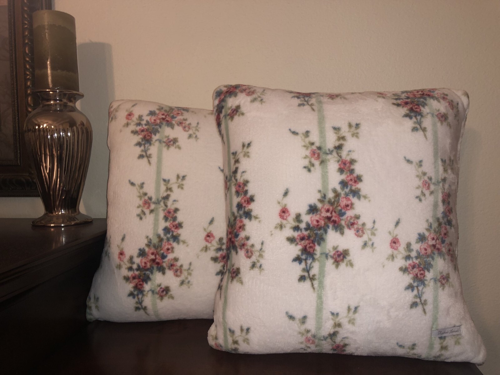 pair RACHEL ASHWELL Shabby Chic 2 Plush throw pillows cottage ...