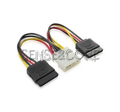 Power Adapter Cable 15 Pin SATA Male to Dual Molex 4 Pin IDE HDD Female