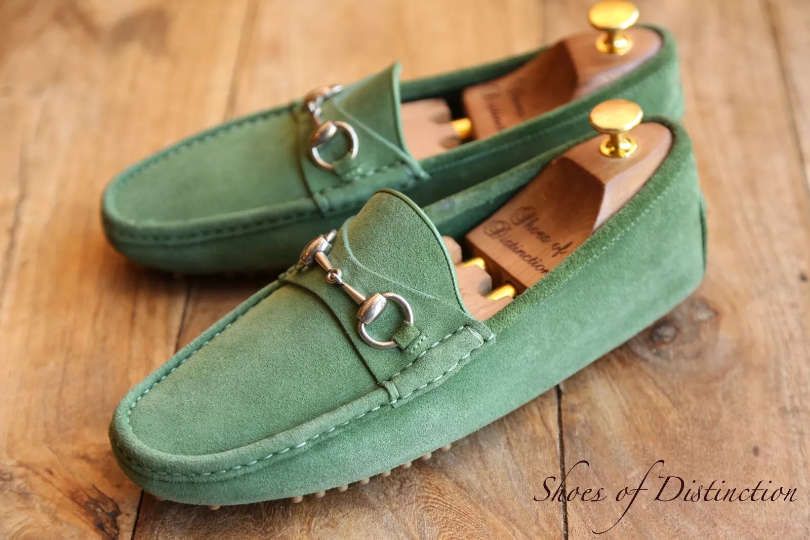 Mocassins Gucci vert daim argent mors chaussures de conduite hommes UK 6,5 US 7,5 EU 40,5