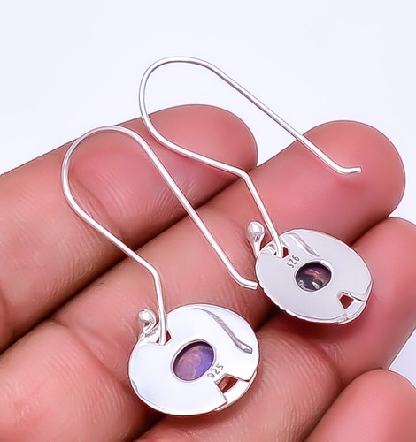 Copper Purple Turquoise Designer 925 Sterling Silver Handmade Earring 1.72" E46 - Picture 2 of 3
