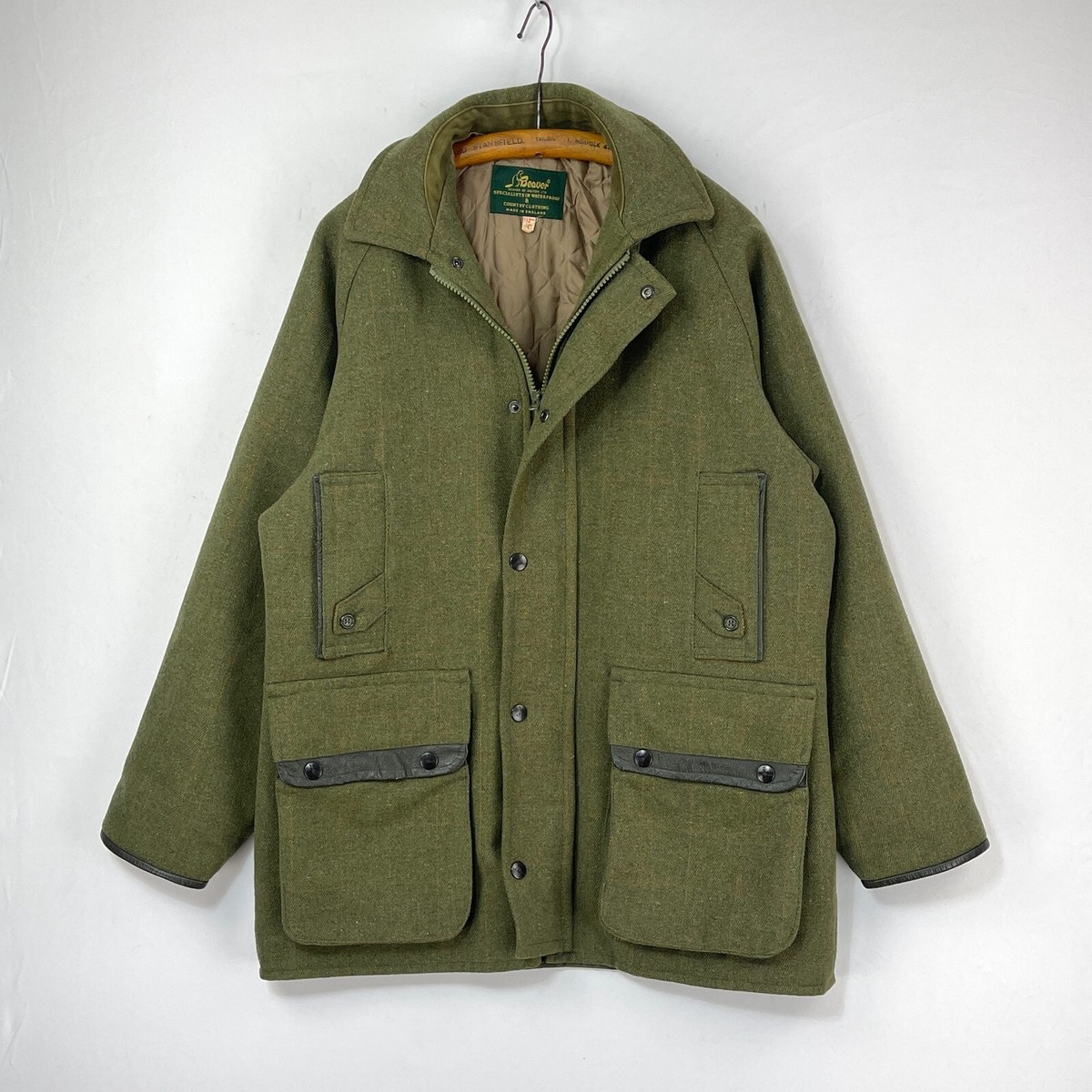 Beaver Derby Tweed Coat Mens 44 Green Wool Hunting Sporting