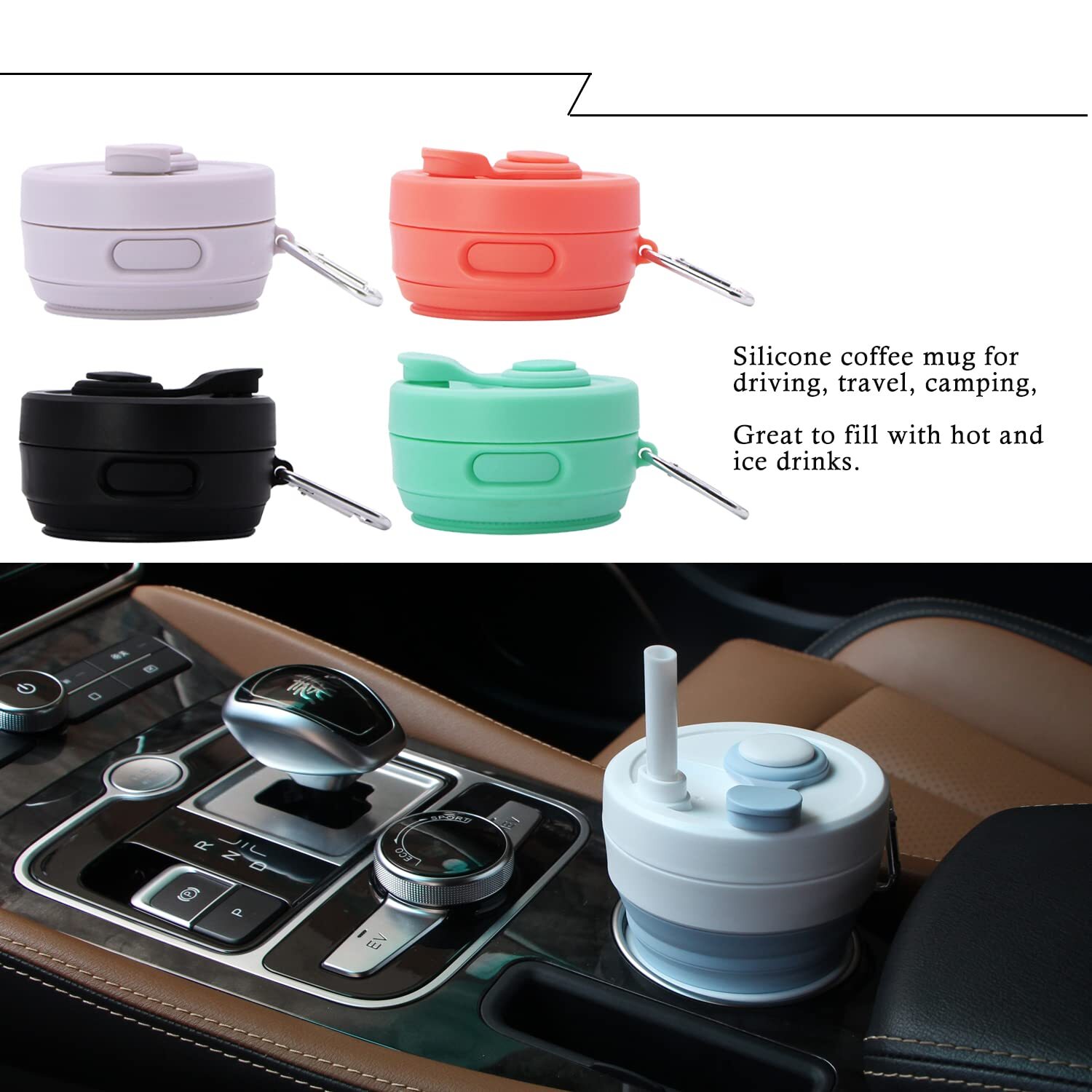 Silicone Coffee Mug Collapsible Cups For Camping Folding Travel With Straw Reusa