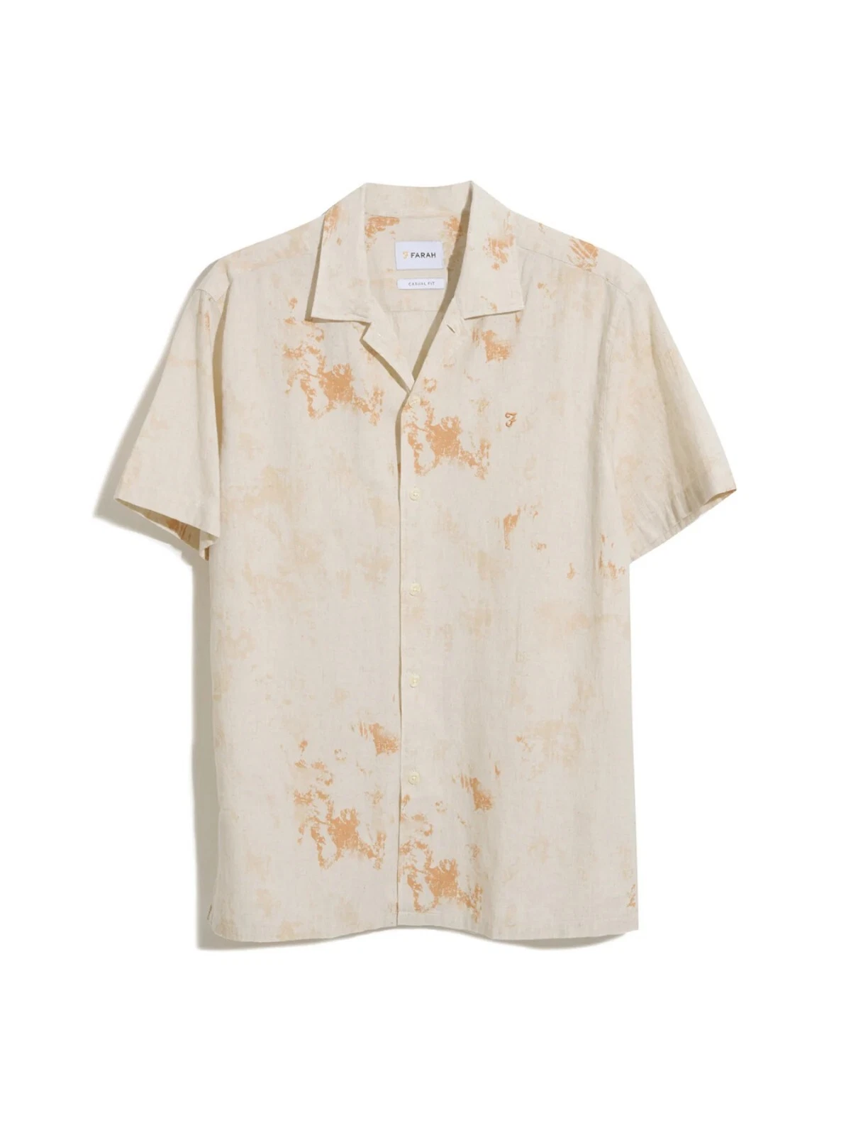 Farah Gabrielle Print Short Sleeve Linen Cuban Shirt Beige - Size M - RRP £80