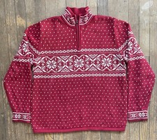 Vintage Lands End Nordic Sweater 1/4 Zip Snowflake Fair Isle Pullover Sz Medium