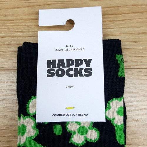 HAPPY SOCKS Crew Dress Socks Black Floral Dancing Flowers Combed Cotton - Picture 2 of 4