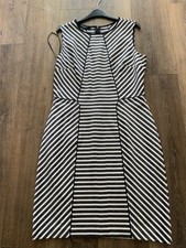 Nine West Grey Striped Sleeveless Shift Dress 12 Smart Business Cocktail