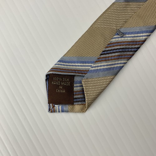 TASSO ELBA Silk Necktie Men's Size 3 7/8 x 59 Tan Blue Striped Tie Corp Academic - Picture 5 of 8