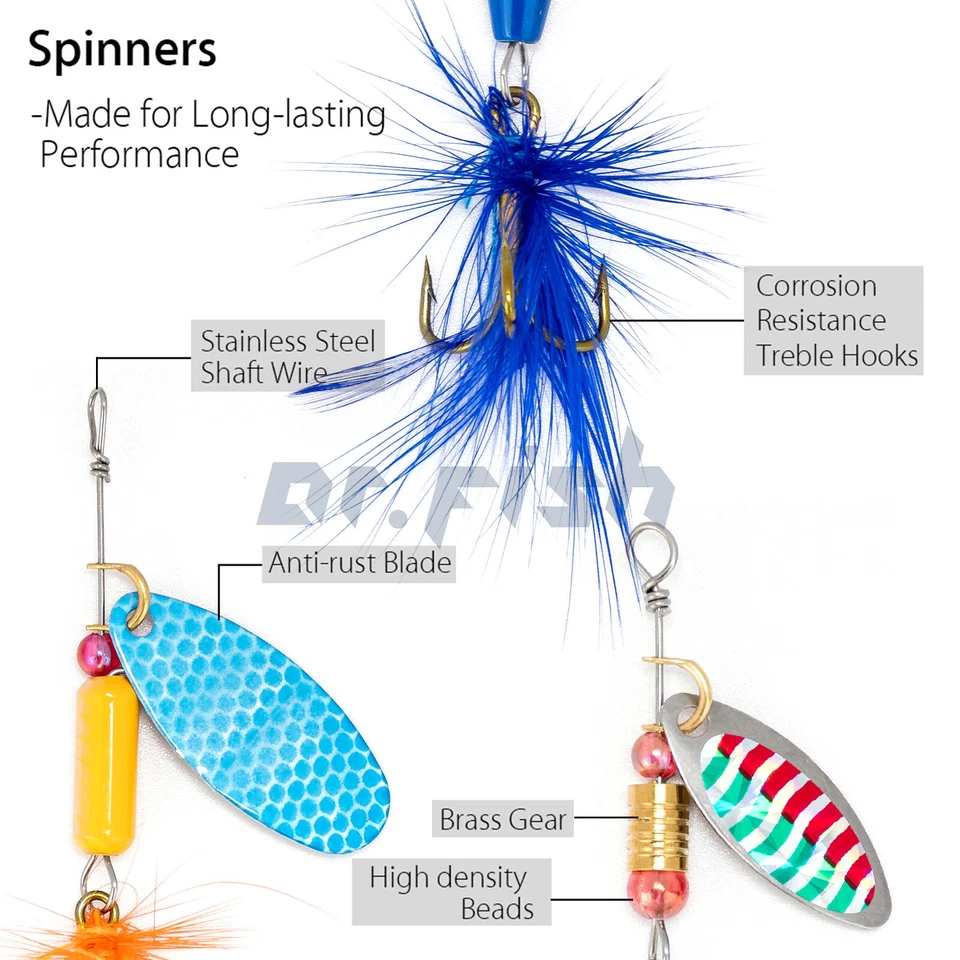 Lote de 60 piezas de señuelos giratorios Crankbait cola de gallo lubina trucha pesca caja de aparejos de equipo Foto 4 de 4