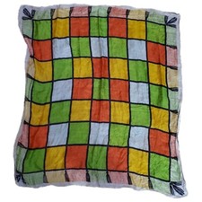 Vtg Carol Stanley Silk Scarf Square Go-Go 60s Art Deco Colorful Fun HTF Checked