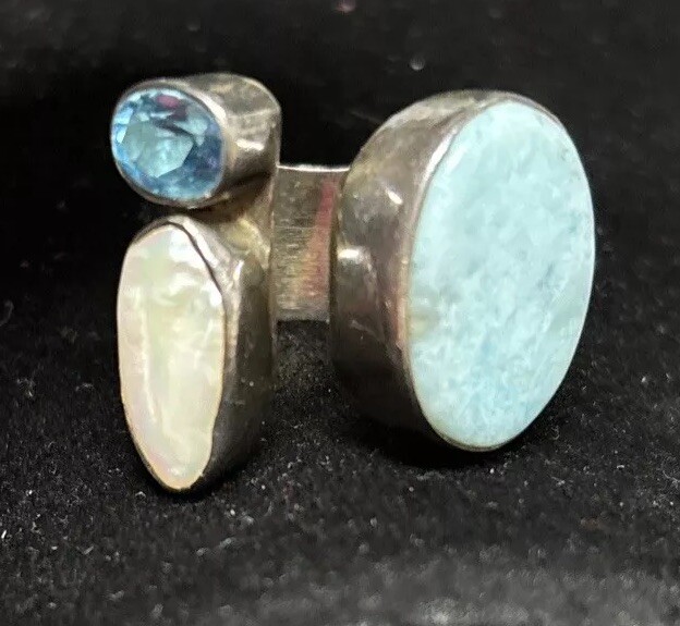 Ring Blue Topaz Larimar sterling silver 925  size 6 Hours Shoe Design Marked