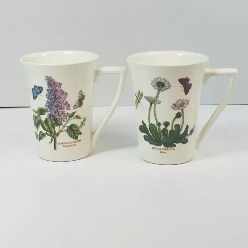 Pair Portmeirion Botanic Garden Daisy & Lilac Butterflies Mandarin Mug Cup Lot