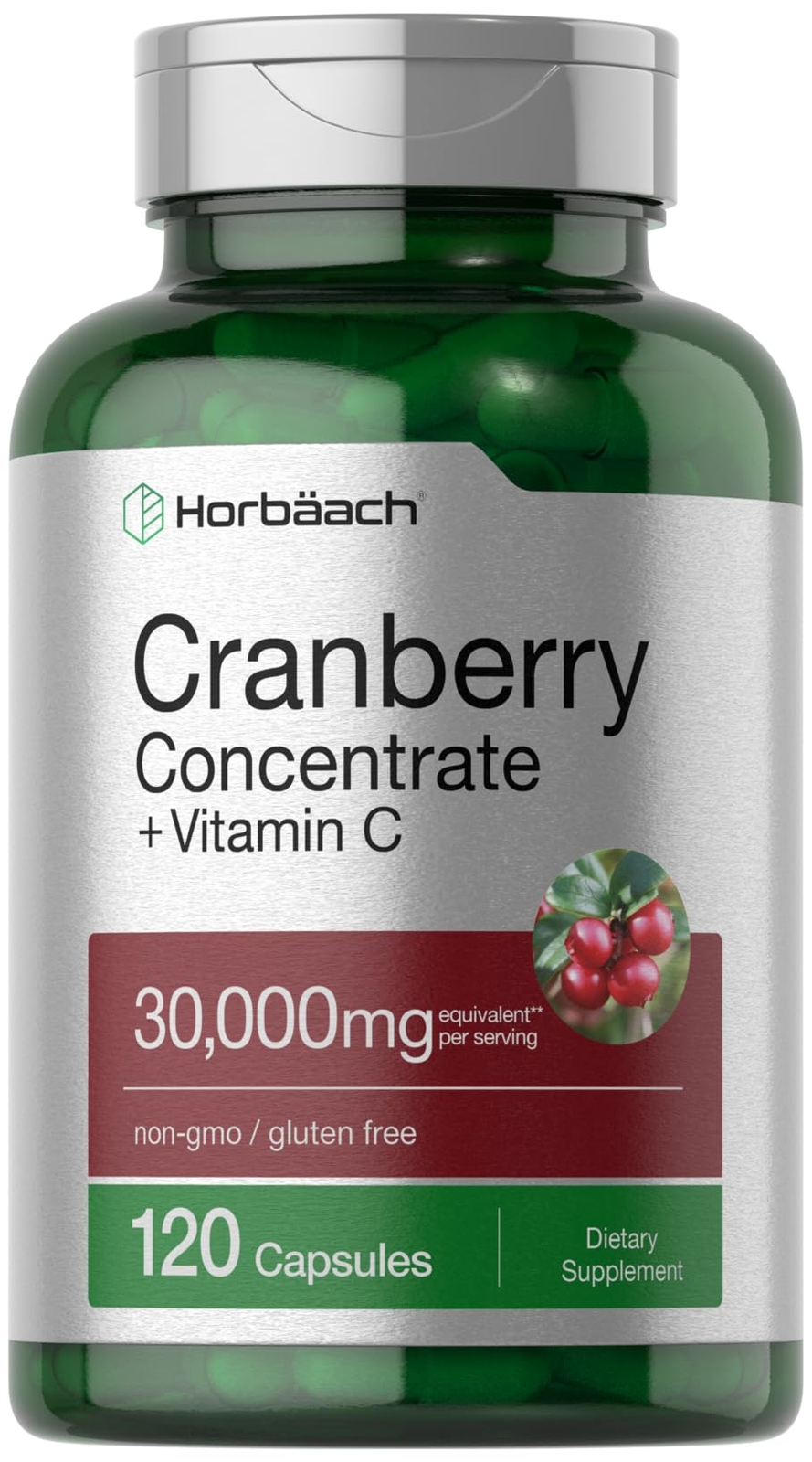 Powerful 30,000mg Cranberry Extract Capsules with Vitamin C - 120 Count