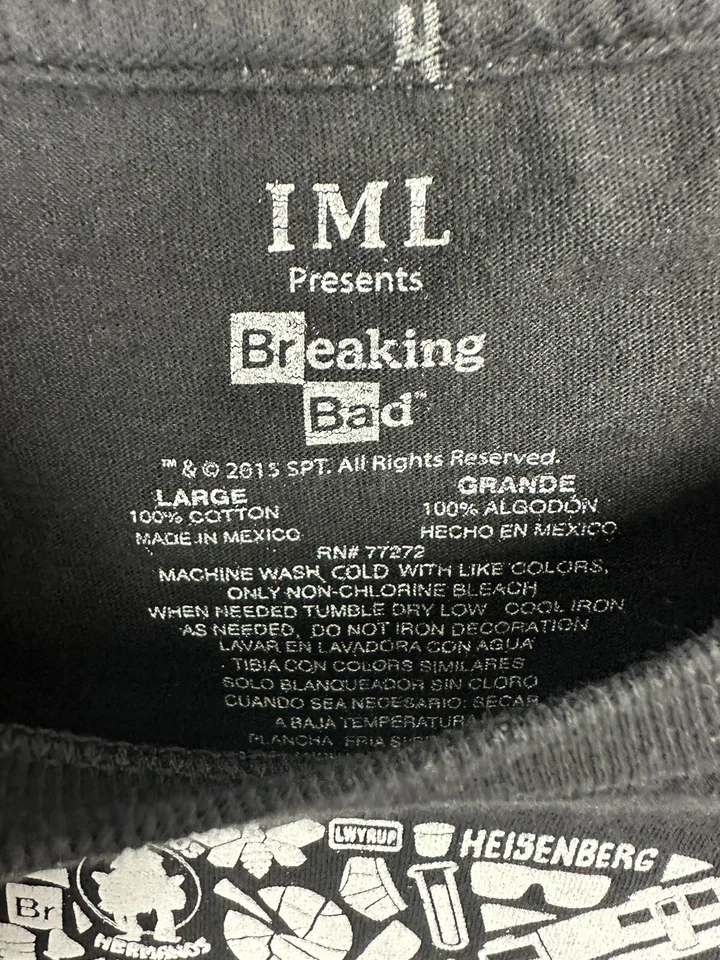 Camiseta De Colección Breaking Bad Para Hombre L Heisenberg Walter Blanca Cara Grande Gráfico Negra Foto 4 de 4