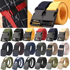Mens Womens Unisex Cotton Canvas Fabric Webbing Black Buckle Belt Army ɞ