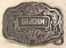 Vintage Oden Inc Silver Tone Belt Buckle 1970's Men's Personalized Glenn Western
