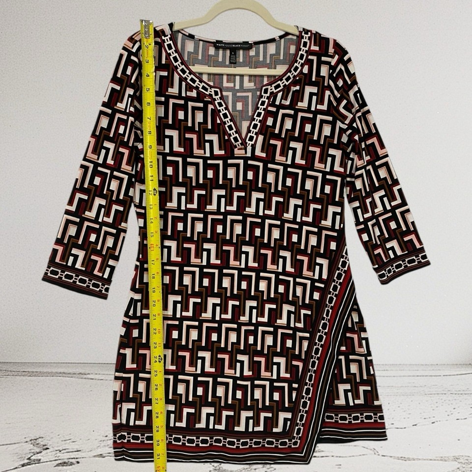 White House Black Market Geo Print Embroidered Faux Wrap Dress Women’s