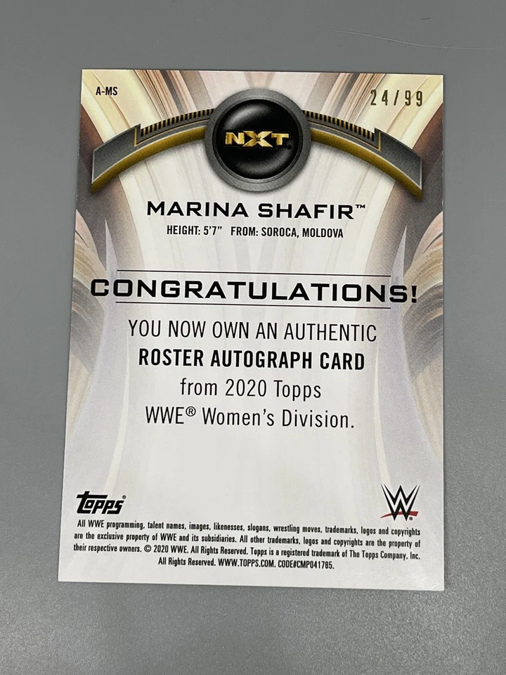 Marina Shafir 2020 Topps WWE Women’s Division /99 Purple Roster Auto Card A-MS - Image 2 of 2