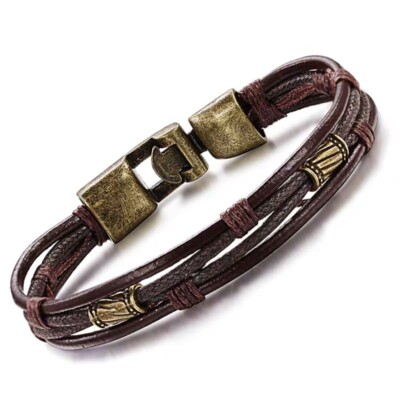 Vintage Leather Wrist Band Brown Rope Bracelet Bangle Braided Hand Strap