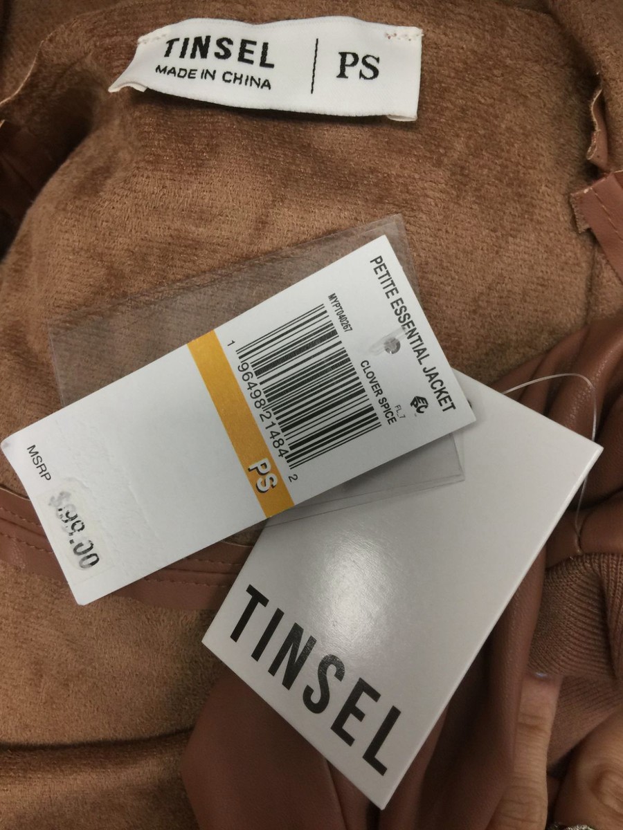 Tinsel Women's Brown Faux-Leather Flyaway-Collar Jacket Coat