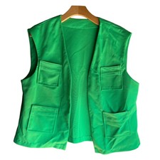 Vintage 70s Women’s Bright Lime Green Open Vest With 4 Pockets Size Large