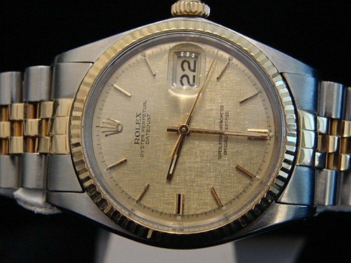 Reloj de acero inoxidable Rolex Datejust 1601 para hombre de 2 tonos oro amarillo con esfera de lino - Imagen 4 de 6