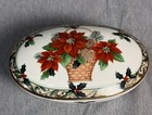 Antique Mikasa candy Box with Flower Basket Porcelain Made In Japan 7” Long