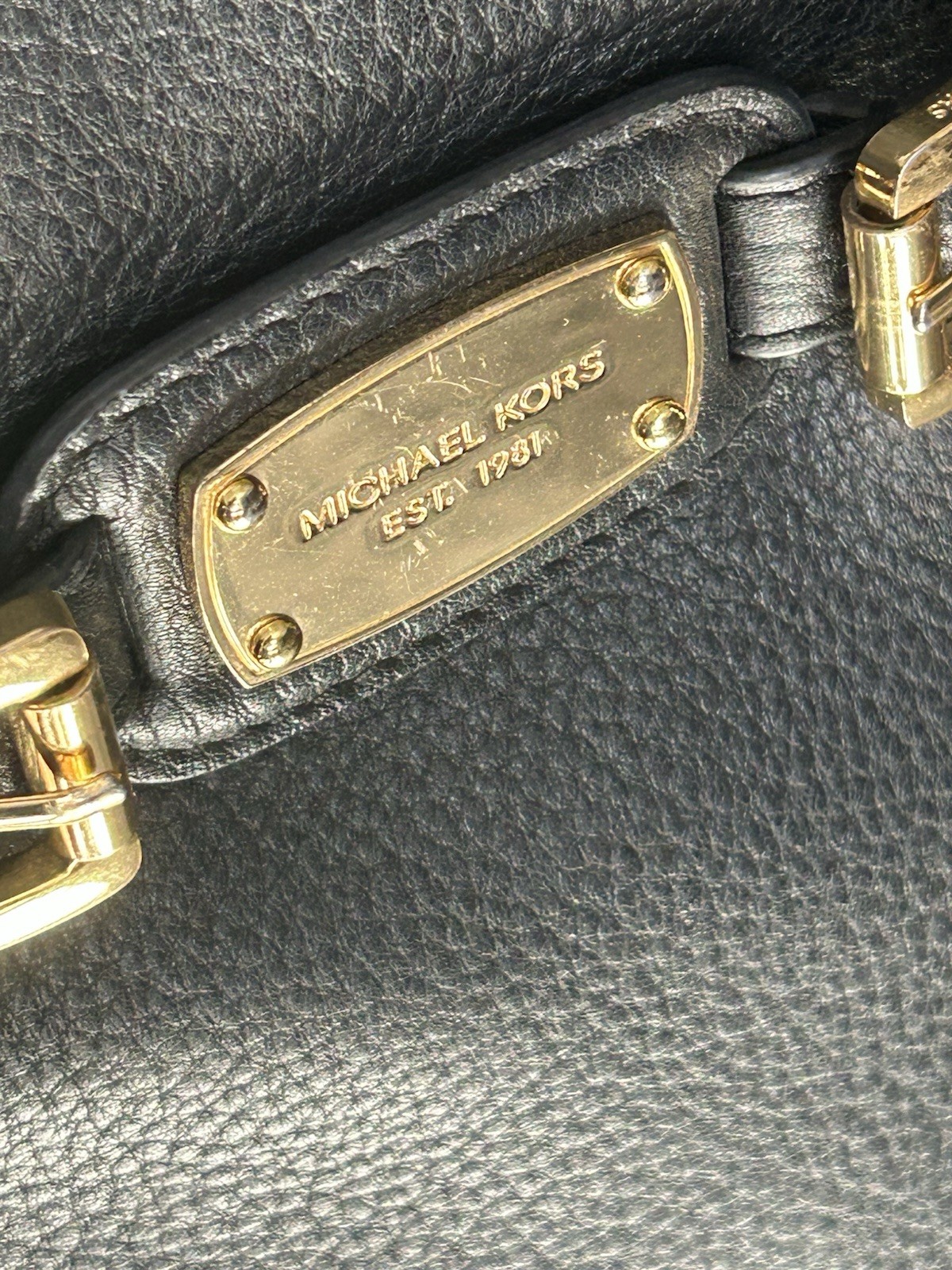 Michael Kors Hamilton Black Pebbled Leather Crossbody Bag Gold Hardware image 2
