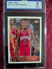 1996 Topps Allen Iverson Rookie Card #171 ISA 9 Mint 76ers, Hall Of Fame!. rookie card picture