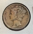 1944 Mercury Dime VF  Philadelphia WWII Era 90% Silver Winged Liberty Coin
