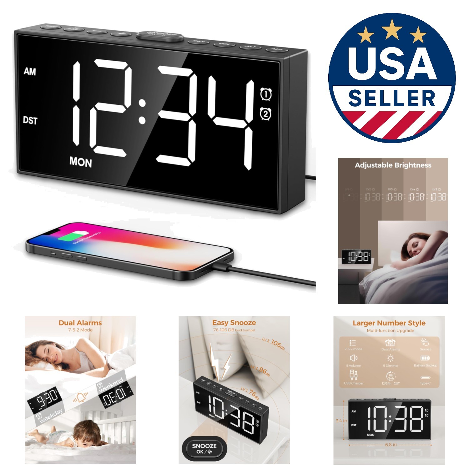 With Large Bold Display & Dual Usb Charging Ports