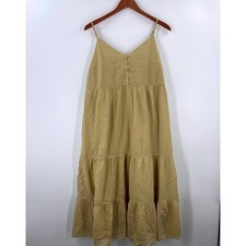 Uniqlo Women's L Yellow Tiered Midi Dress Spaghetti Strap Casual Boho Beach
