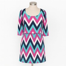 Retro 80's Colorful Chevron Dress Navy Blue Magenta Mint Green Bold