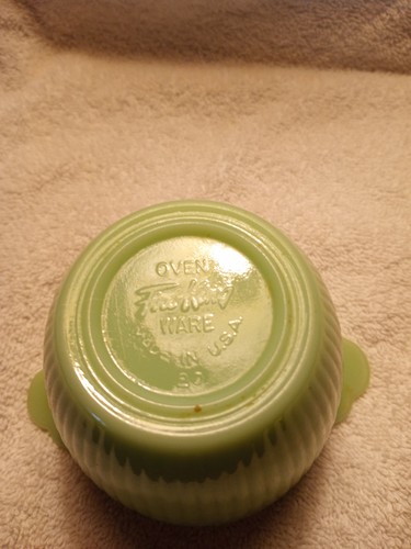 Zuccheriera vintage in giadeite Fire King vetro a coste verde (made in US #20) - Foto 7 di 7