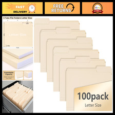 100 Pack Manila File Folders, 1/3-Cut Tabs, Assorted Positions, Letter Size, Eas