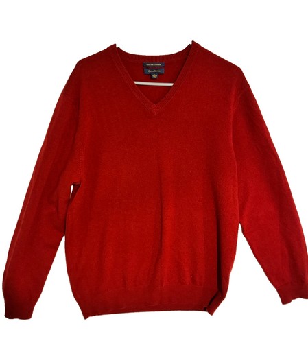 Club Room, Clubroom Mens Large 100% Cashmere Dark Red Sweater V Neck Business Casual Prep